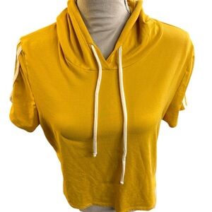 Charlotte Russe Mustard Yellow Cropped Hoodie with White Drawstring
